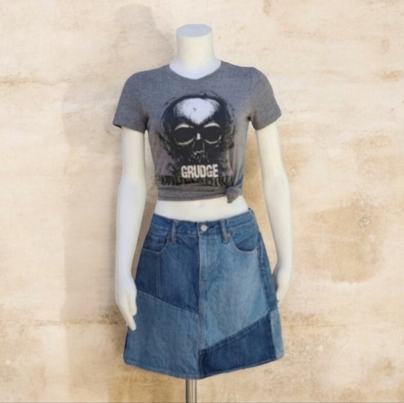 Vintage LEVI'S Jeans Redone Upcycled Patchwork Jean Skirt S Denim Mini - Picture 3 of 16